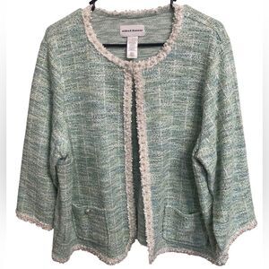 Alfred Dunner Women's Tweed Green Pearl Trim Cardigan